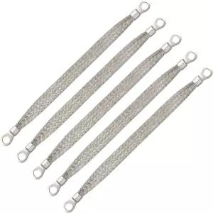 ZUDSKUY 5PCS 접지 스트랩 자동차 땋은 버스바 8인치 x 1/2인치 주석 구리 1/4인치 링과 단자 커넥터 연결