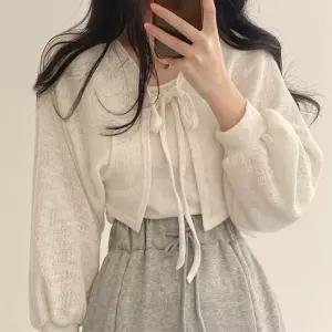 후드 학생 팔뚝살 크롭 커버 체크 집업 있음 오버핏 예쁜 여성니트 [aCC686E]