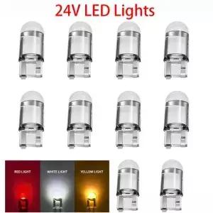 10pcs 24V LED 빛 T10 W5W COB SMD 자동차 전구 트럭 인테리어 읽기 번호판 램프 흰색 6000K 액세서리