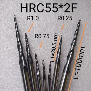 R0.25-R2D3.175 4 6 8mmHRC55 2 플루트 텅스텐 솔리드 카바이드 테이퍼 볼 노즈 엔드 밀 목공 CNC2D3D Carv