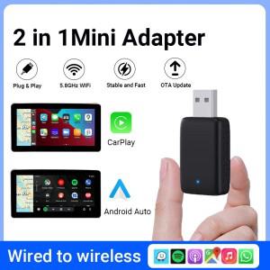 XUDA 2025 신형 무선 카플레이  안드로이드 오토 2in1 스마트 미니 박스 WIFI BT 자동 연결 도요타, 볼보,