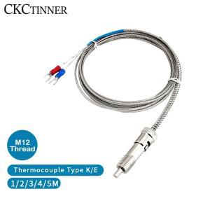 M12 K E 버클 차폐 와이어 열전쌍 온도 센서 컨트롤러 1/2/3/4/5M 0-600 ℃ 이동식 스레드