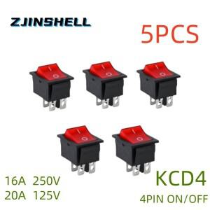 5pcs 2 위치 빨간색 조명 로커 16A/250V KCD4-202 4 핀 ON/OFF 토글 35x25.5x10mm
