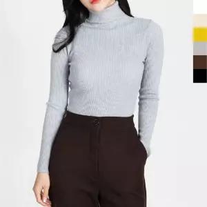 은은 광택 여자 골지 기본 목폴라 티셔츠