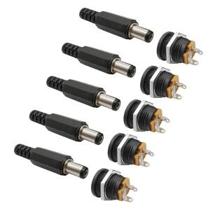 10Pcs (5Pair) 12V 3A 5.5x2.1mm DC 전원 수 플러그 커넥터 소켓 암 잭 나사 너트 패널 마운트 어댑터