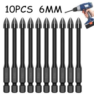 10Pcs 6mm 크로스 16 진수 드릴 비트 타일 도자기 유리 거울  도구 초경