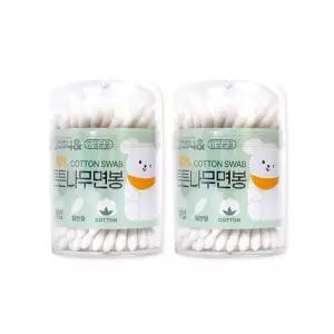 이지앤 튼튼나무면봉 100P원통 2개 나무면봉 멸균 유아 고급면봉 원통면봉