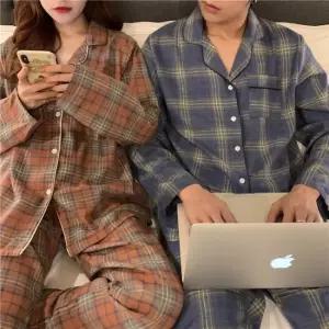 모노위크 [주말1+1인기] 얇은기모 커플잠옷 체크 파자마 상하의세트