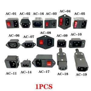 IEC320 C14 전기 AC 소켓 3 핀 빨간색 LED 250V 로커 스위치 10A 퓨즈 암 수 입구 플러그 커넥터 2 마운트