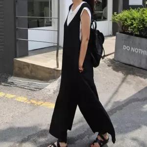 [아우트_6818]여자멜빵바지 올블랙 점프수트