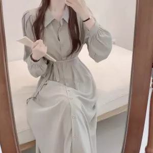 톤다운 단아한 셔링 벨트 롱원피스 2col