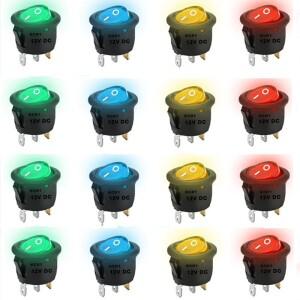 8pcs KCD1 On/Off 3핀 2위치 스냅 20A 12V 빨간색 LED 라운드 보트 로커 스위치(가정용 DIY 교체용 포함)