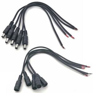5Pcs 블랙 5.5x2.1mm DC 플러그 잭 커넥터 케이블 피그 테일 12V 남성 어댑터 5050 3528 LED 스트립 빛