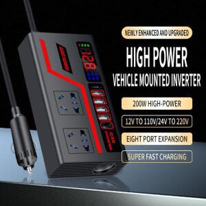 범용 자동차 인버터 200W 고전력 DC 12V 24V ~ 220V 전원 어댑터 디지털 디스플레이