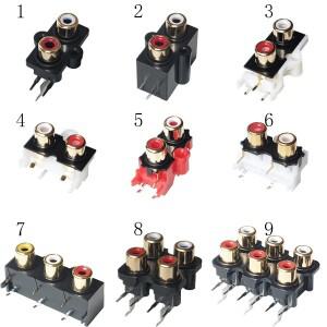 2PCS 고품질 골든 RCA 커넥터 2/3/4/6 홀 스테레오 오디오 잭 90/180 학위 밀폐형 AV 암 입력 소켓