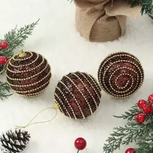 [하프클럽/셀럽하우스]초코브라운 글리터 장식볼 3p 8cm 구슬체인 트리볼 트
