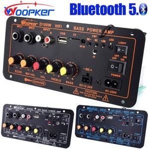 Woopker 300W Bluetooth 오디오 증폭기 보드 D100 서브우퍼 듀얼 마이크 앰프 모듈 12V 24V 220V Med e Player