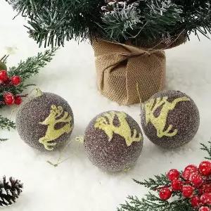 [하프클럽/셀럽하우스]초코브라운 글리터 장식볼 3p 8cm 반짝이루돌프 트리