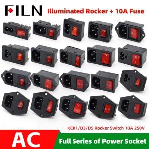 IEC320 C14 전기 로커 스위치 AC 소켓 (3핀 빨간색 LED 250V 10A 퓨즈 포함) 암수 겸용 2핀
