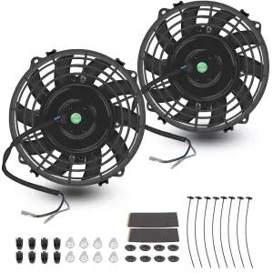FSBCGT 7인치 범용 슬림 팬 푸시풀 전기 라디에이터 쿨링 12V 80W 및 마운트 키트 블랙 2개 세트