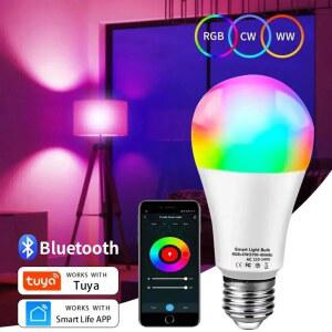 Tuya 스마트 LED 전구 E27 앱 제어 조도 조절 조명 블루투스 RGB 램프 220V 침실 장식 파티 조명 스마트 라이프
