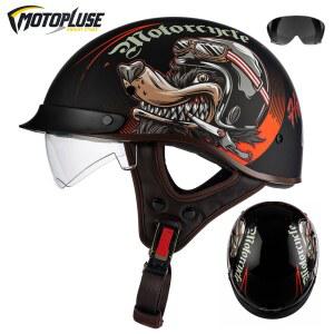 오토바이 헬멧 레트로 하프 오픈 페이스 헬멧 빈티지 Capacete De Moto 남성 여성 스쿠터 사이클링 헬멧 DOT 인증