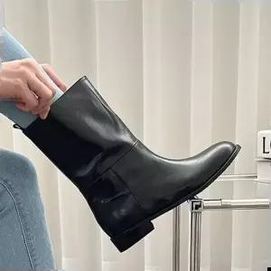 둥근코 통넓은 하프기장 하비커버 여성 미들부츠 4fY