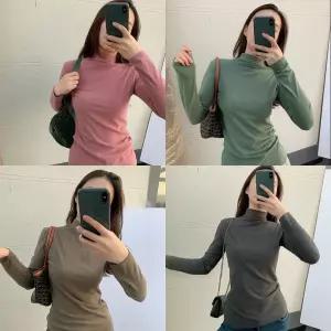 여성 반목 톨라 터틀넥 베이직 무지 티셔츠
