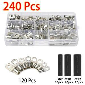 60/240PCS 링 터미널 케이블 신발 러그 35mm2 주석 도금 구리 와이어 아이 커넥터 베어 60 키트