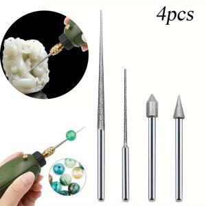 4PCS 3MM 생크 다이아몬드 리밍 바늘 미니 그라인딩로드 드릴 비트 옥 스톤 쥬얼리 비즈에 대한 조각 및 연