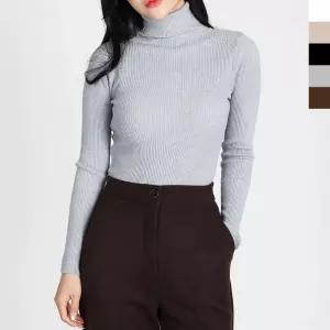 여성 데일리 골지목폴라티셔츠 커플티 모크넥 슬림핏