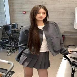 무천도사 여성 빈티지 후드 쇼트 점퍼 코트 가을 캐주얼 야구복 트렌드