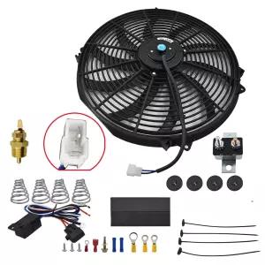 Thomleta 16인치 전기 라디에이터 냉각 팬 12V 3000CFM 온도 조절기 배선 스위치 릴레이 키트