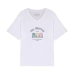 뱅뱅 여성 베이직 브이넥 레터링 반팔 티셔츠 NTM523