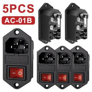 5/20Pcs AC-01B 3Pin 로커 스위치 소켓 전기 커넥터 빨간색 LED 조명 10A 퓨즈