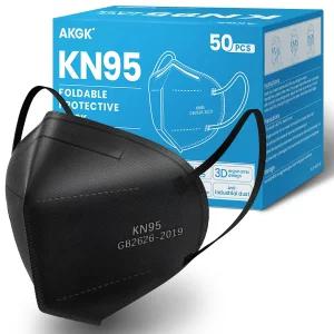 akgk KN95 마스크 50개입 통기성 보호 5겹 검은색 컵형 먼지 안전