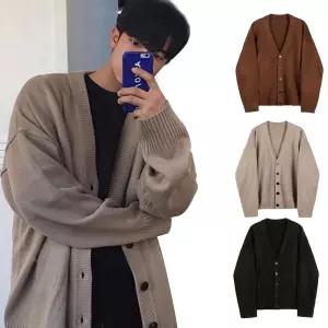 남성 간절기 실내 레이어드 오버핏 브이넥 가디건