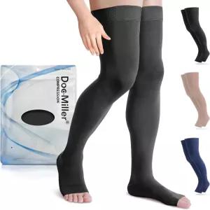 닥 밀러 허벅지 높이 오픈 토 압박 스타킹 15-20mmHg 남녀 공용 임신 지원 순환 및 정맥류 여행용 일상
