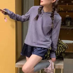 코드그라피 CODEGRAPHY 우먼 스트라이프 피치 기모 후디 바이올렛