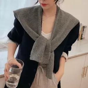 무지 니트 어깨숄 레이어드 가디건 여성용 데일리 캐주얼룩