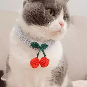 (다올)강아지 고양이 뜨개 케이프 체리 스카프