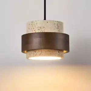 Led 펜던트 램프 침실 샹들리에 옆 작은 돌 빛 나무 호두 색상 조명기구 레트로 바 레스토랑