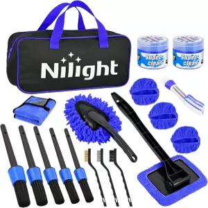 Nilight 15PCS 자동차 디테일 키트 자동 청소 도구 세탁 세트 보관용 가방 초보자 사용하기 쉬운 인테리어