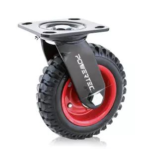 POWERTEC 8인치 캐스터 휠 작업대 돌리 카트 트롤리 왜건 공구함 및 닭장용 고무 돌기 트레드가 있는