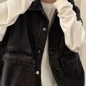(다올)블랙 데님 조끼 빈티지 패션 스트릿 아우터