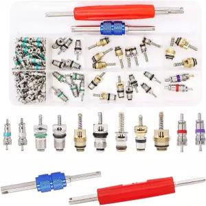 윈터록 102PCS 에어컨 밸브 코어 키트 A/C R12 R134a 냉매 액세서리 더블 헤드 듀얼 해체 제거 도구 모음