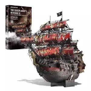 Piececool 3d 금속퍼즐 앤 여왕의 복수 해적선 모델 빌딩 블록 성인 생일 선물용 3D 보트
