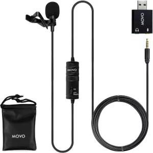카메라용 Movo LV1-USB 라벨리어 마이크 및 Android 스마트폰용 라펠 바디 3.5mm 클립온