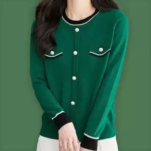 여자 봄 가을 진주 장식 라운드넥 니트 그린 여성 빨간 여성봄 니트티 티셔츠