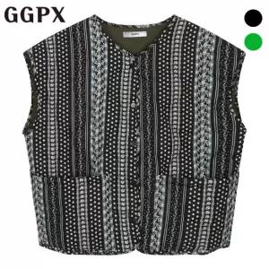 [GGPX] 양면 보헤미안 포켓 루즈핏 패딩 베스트 (GOBVT015F)